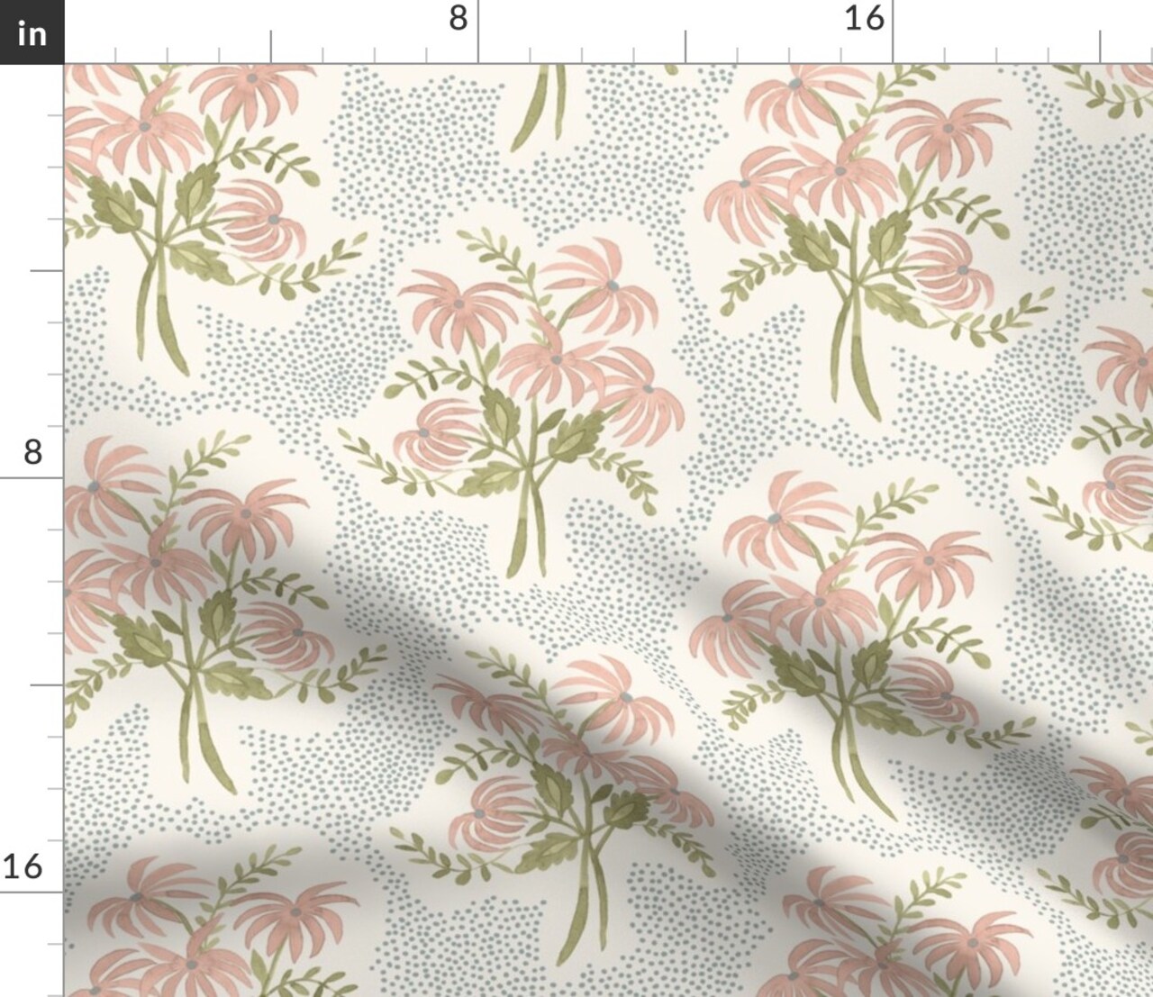Feminine Bouquet Pink Floral Baby Girl Nursery Blue Dots Flowers Dainty French English Custom Printed Fabric by Spoonflower Various Fabrics by the Yard or Fat Quarter